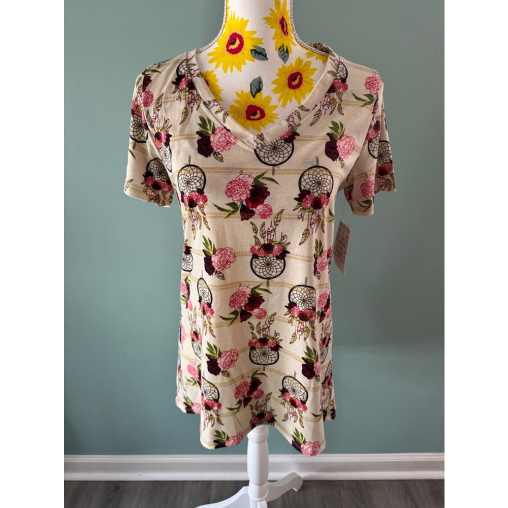 Women's LuLaRoe Christy Tee XS Beige Floral